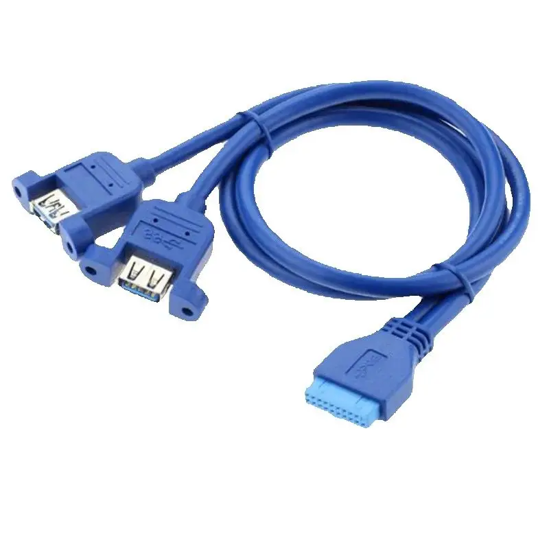 Placa base USB 3,0 de 20 pines a puertos duales USB3.0, Cable conector hembra de 50cm con tipo de montaje con tornillo