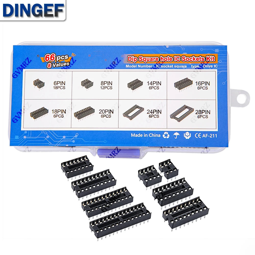 66 unids/lote con caja DIP IC adaptador de enchufes tipo soldadura Kit de enchufe 6 14 8 16 18 20 24 28 pines DIP-6 DIP-8 DIP-14 conector IC - imagen 5