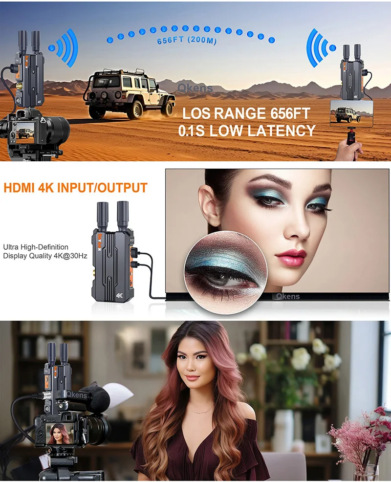 Receptor y transmisor HDMI inalámbrico 4K de 200m, extensor SDI inalámbrico 1080p60, adaptador de pantalla de vídeo de 1 a 4, compatible con batería de cámara 5G - imagen 5