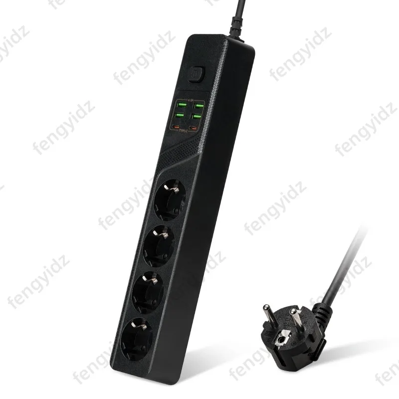 Regleta con conexión a tierra estándar, 4 enchufes de la UE, 4 puertos USB 2 tipo C, protección contra sobrecarga con Cable de extensión para el hogar y la Oficina - imagen 2