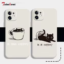 Bonita funda de silicona suave con dibujos de gatos y café para Samsung Galaxy A14, A34, A54, A15, A05, A05S