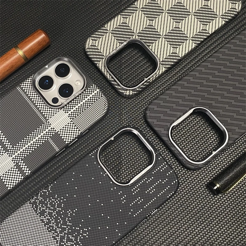 Funda de teléfono MagSafe con carga inalámbrica texturizada de fibra de carbono para iPhone 16 15 14 13 Pro Max, soporte de lente de aleación, cubierta a prueba de golpes para PC - imagen 5