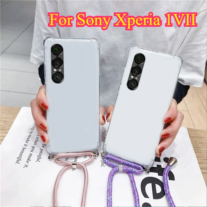 Funda cruzada con cordón para Sony Xperia 1 VII, Airbag transparente, funda de teléfono de silicona suave a prueba de golpes para Sony Xperia 10 VI 5 V