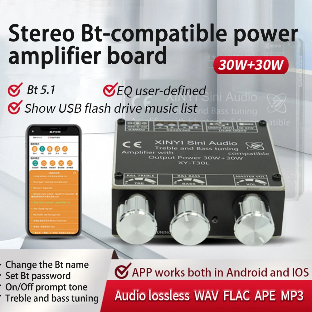 Placa amplificadora de potencia de diente azul con Subwoofer, módulo amplificador de potencia de Audio con Control de agudos y graves, 30W x 2, 9V a 24V - imagen 2