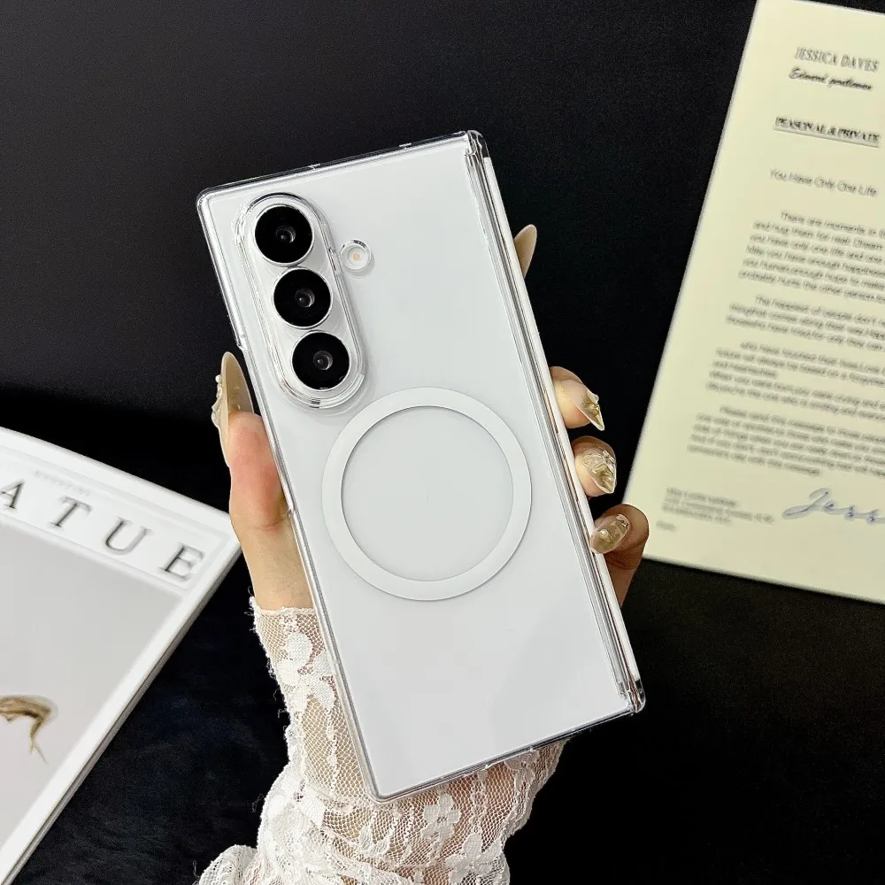 Para Samsung Galaxy Z Fold7 funda dura transparente bisagra media carga inalámbrica magnética protege la contraportada para Z Fold 7 Shell