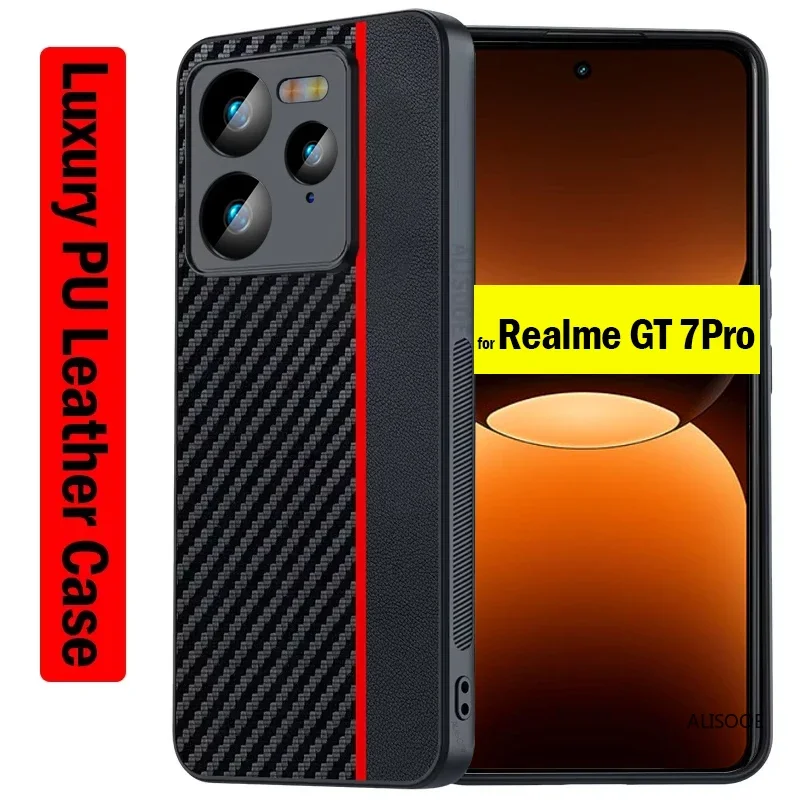 Shockproof Funda for Realme GT 7 Pro Case Luxury Fiber Texture PU-Leather Protection Phone Cover for Realme GT7 Pro Capa - imagen 2