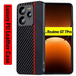 Shockproof Funda for Realme GT 7 Pro Case Luxury Fiber Texture PU-Leather Protection Phone Cover for Realme GT7 Pro Capa