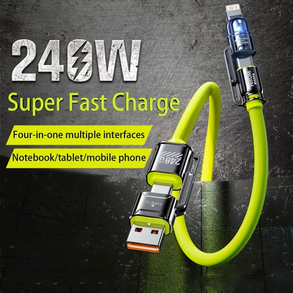Original WEKOME 4-in-1 Super Fast Charging Mobile Data Cable 240W Silicone Dual Type-C Two Drag Two Charging Cable for iPhone - imagen 2