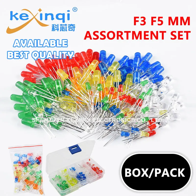 Diodo LED de 3mm y 5mm, blanco, verde, rojo, azul, amarillo, F3, F5, emisor de luz, diodos Led DIY, surtido electrónico, Kit para Arduino