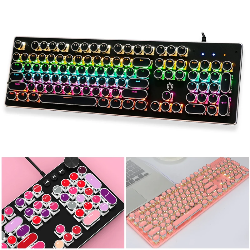 104 Uds. Tapa de tecla de teclado mecánico Punk redondo negro y rosa, reemplazo Universal ergonómico, accesorio de eje transversal, tapa de llave