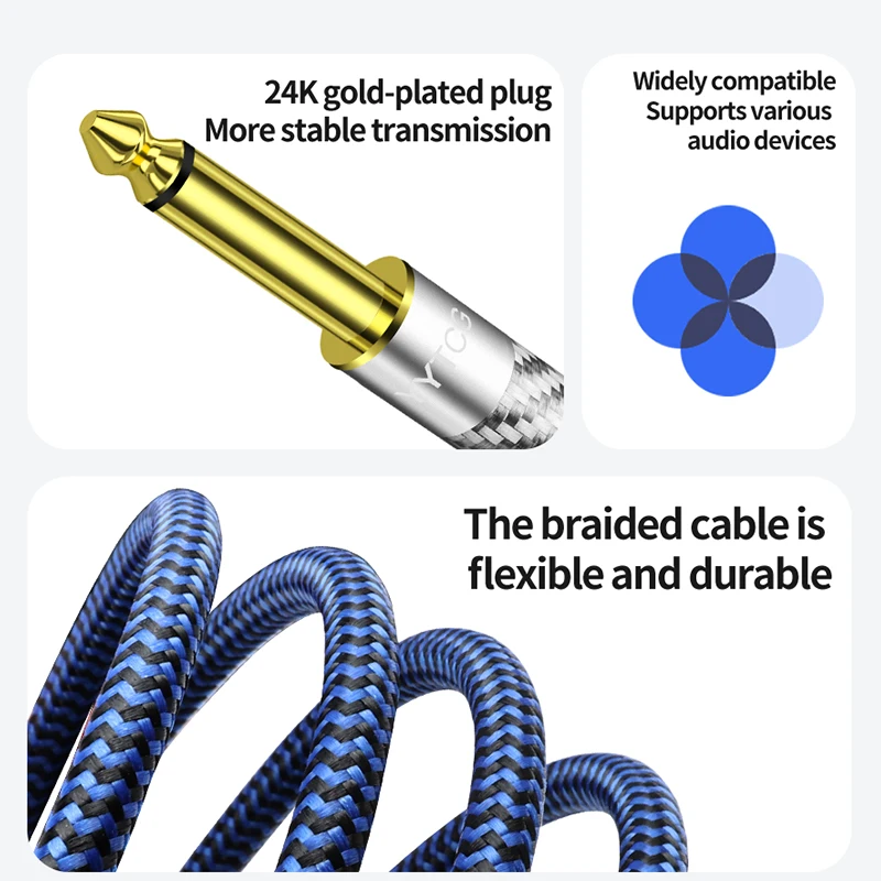 Cable Jack de 3,5 a doble 6,5mm 6N OCC 3,5mm TRS a 2x6,35mm TS Mono Y Cable de Audio divisor para amplificador teléfono iPod portátil - imagen 3
