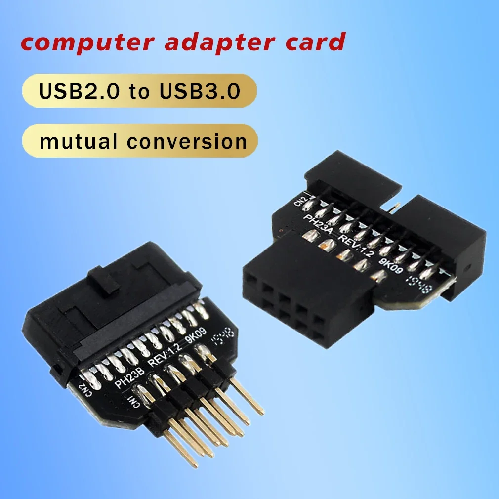 Adaptador USB 3,0 de 20 pines a USB 2,0 de 9 pines, convertidor de conector de Panel frontal de placa base, accesorios de placa base USB 3,0 de 480Mbps