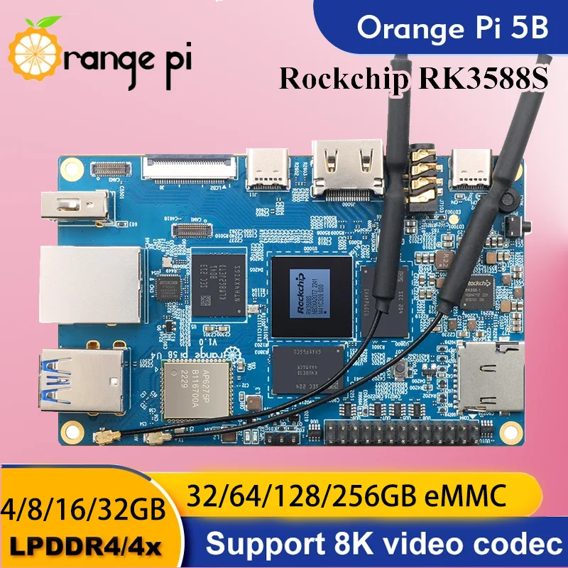 Placa de ordenador Ram Orange Pi 5B, 4GB/8GB/16GB/32GB, RK3588S, Wifi-BT, placa demonio, compatible con Debian Ubuntu y Android