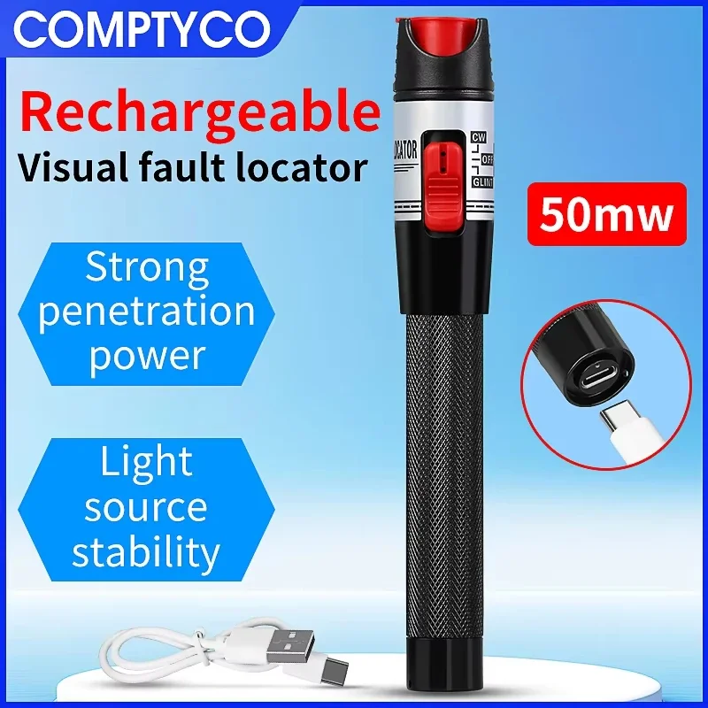 COMPTYCO Probador de cables de fibra óptica VFL recargable 15 30 50 MW (opcional) Localizador visual de fallos de batería de litio - imagen 2
