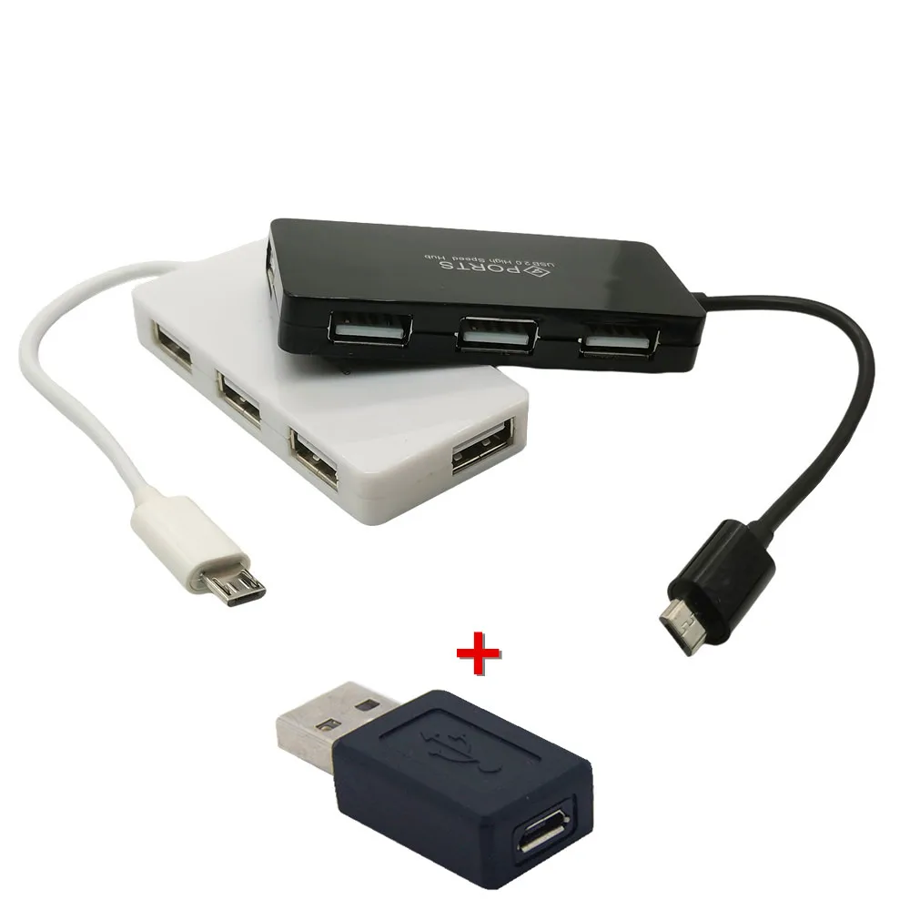 Cable adaptador Micro USB OTG de 4 puertos para teléfono inteligente y tableta, alta velocidad, negro y blanco - imagen 3