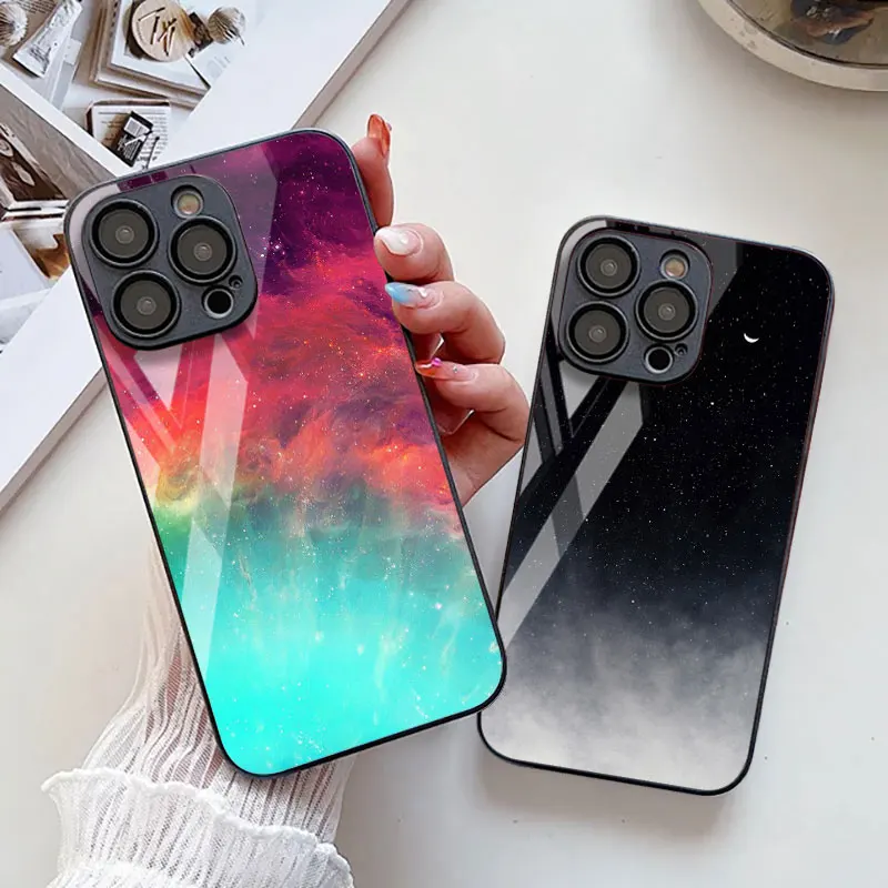 Funda de teléfono Starry Sky para iPhone 16 Pro Max, Fundas para iPhone 11 13 15 14 12 16promax 15promax, Funda de vidrio templado a prueba de golpes