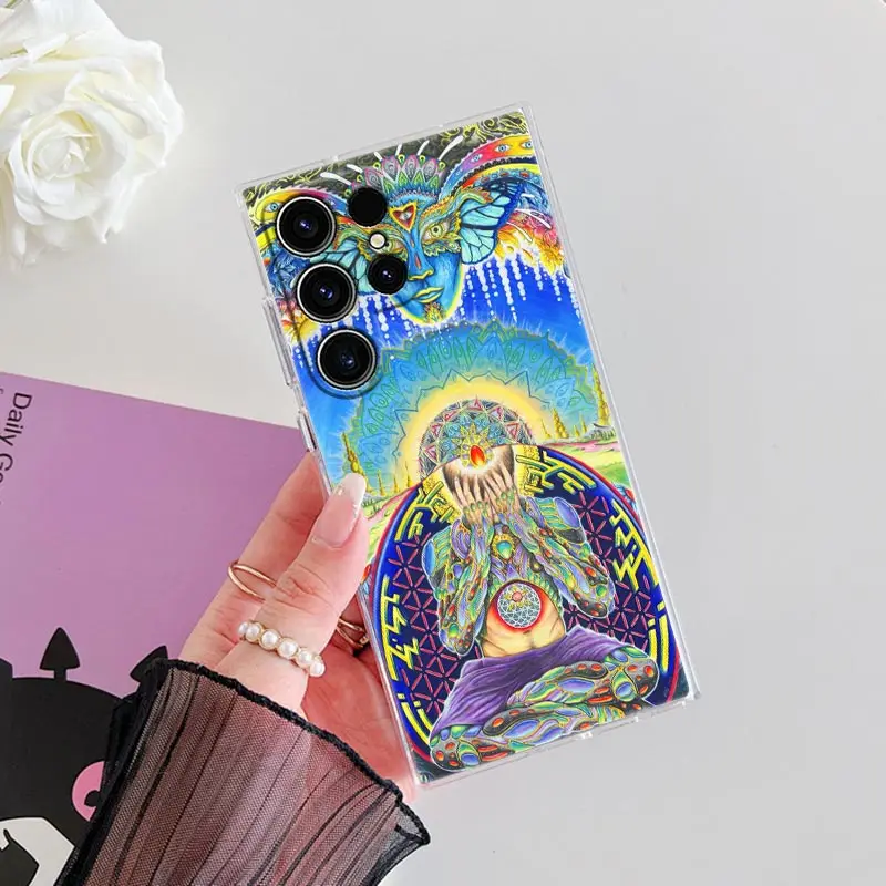 Funda de teléfono con pintura de arte psicodélico Trippy para Samsung S24 S23 Ultra S22 S20 Plus S21 FE, Funda transparente Galaxy S24Ultra - imagen 5