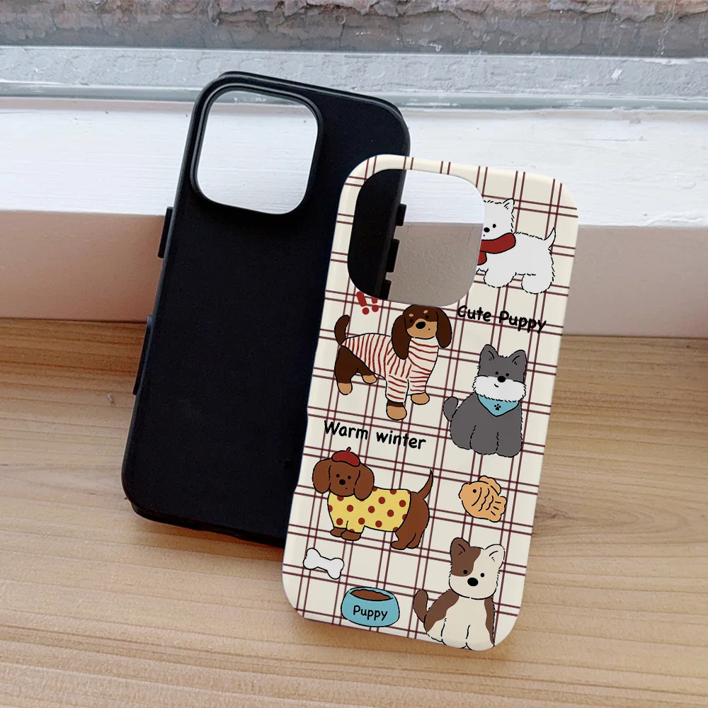 Funda de teléfono con dibujos de cachorros y gatos para iPhone 16, 15, 14, 13, 12, 11 Pro Max Plus, funda trasera magnética de lujo de doble capa - imagen 4