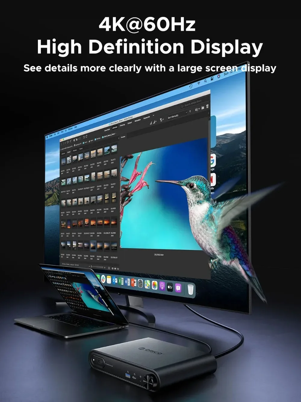 ORICO 11 en 1 USB C Docking Dtation USB HUB adaptador M.2 NVMe SSD Case 10Gbps 4K60Hz HDMI USB C Triple pantalla estación de acoplamiento - imagen 4