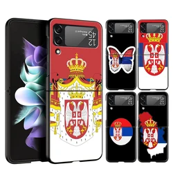 Funda Samsung Galaxy Z Flip Bandera Serbia Rígida Antigolpes Negra
