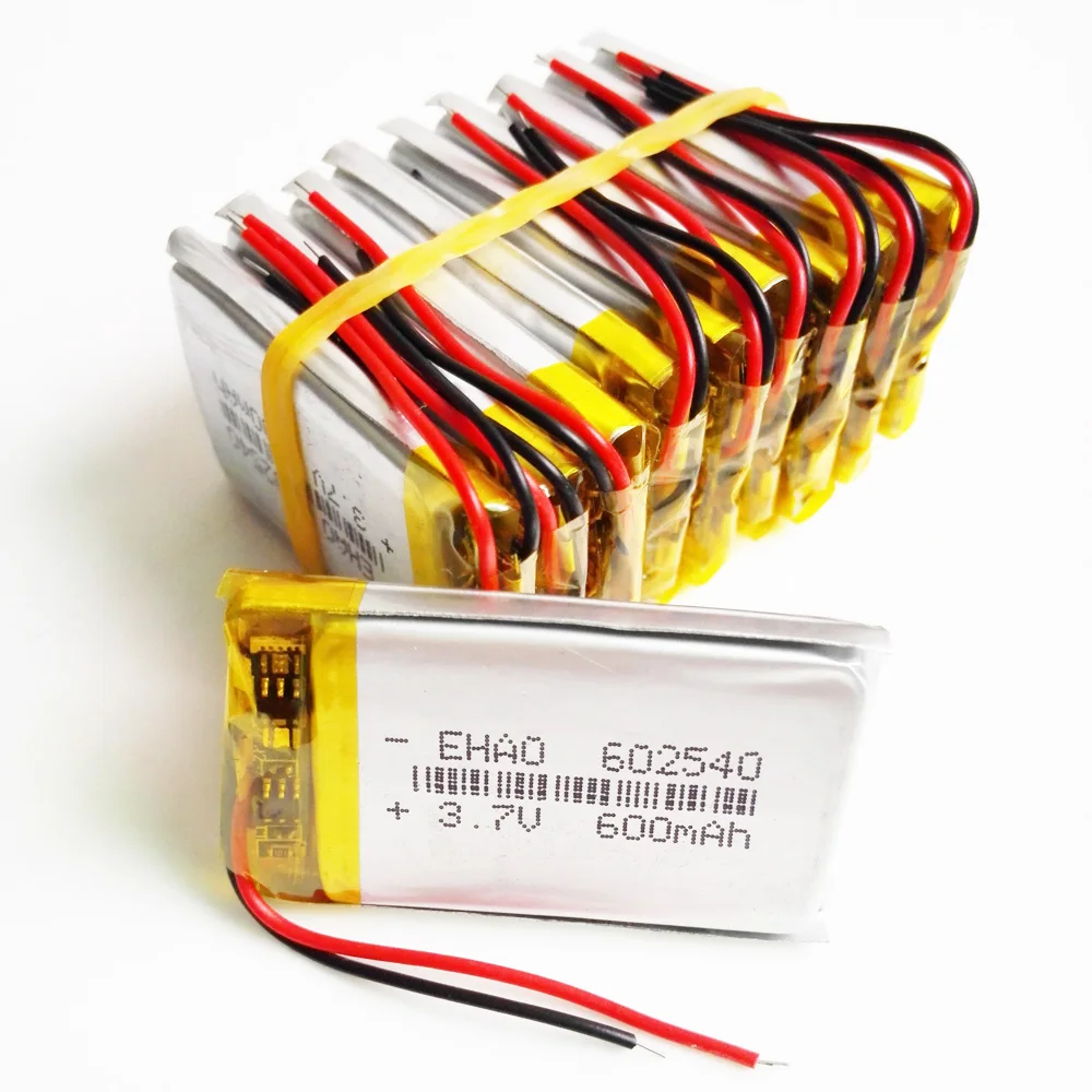 Lote de 10 Uds. De batería recargable LiPo de polímero de litio de 3,7 V y 600mAh 602540 para PAD DVD E-book grabadora Bluetooth altavoz auriculares