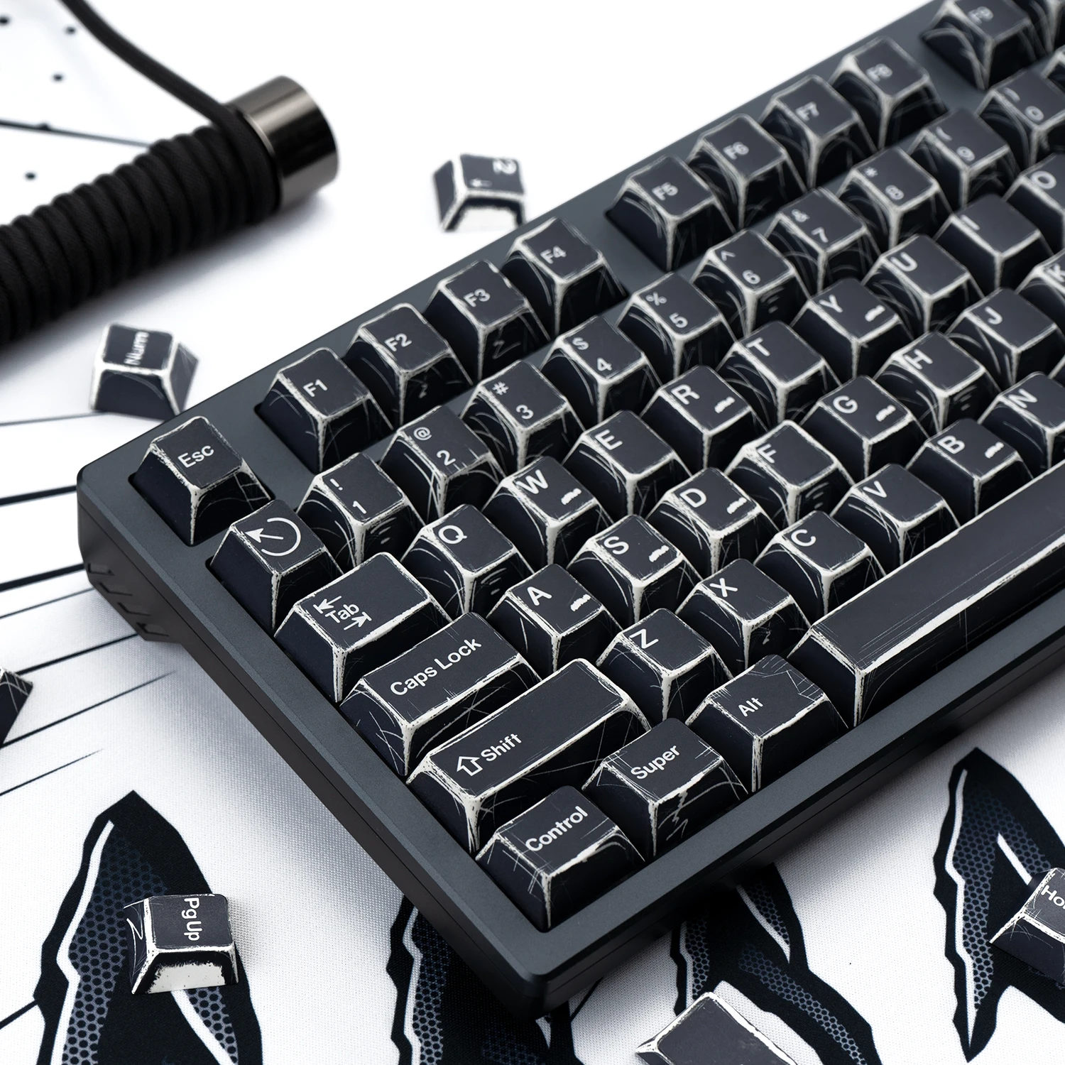 Teclas negras de estilo cómico, perfil de cereza, sublimación térmica PBT, teclas personalizadas para teclado mecánico Wooting, 136 teclas