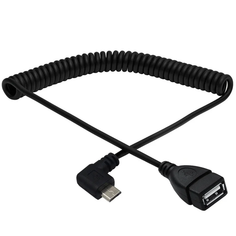USB 2,0 A hembra en espiral a ángulo izquierdo y derecho 90 grados MICRO USB B 5 pines macho espiral OTG cable adaptador - imagen 3