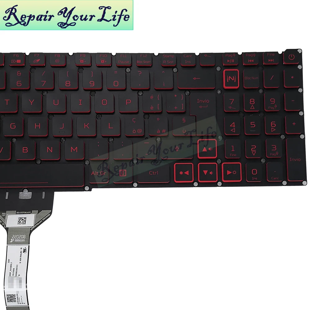 Teclado retroiluminado rojo PT-BR para Acer Nitro AN515-55 AN515-56 AN515-57 AN517-52 AN517-53 retroiluminación de teclado italiano LG05P_N14BRL - imagen 3