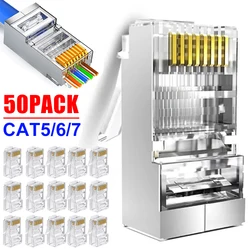 Conectores RJ45 Cat7/Cat6/Cat5 Blindados Ethernet Chapados en Oro