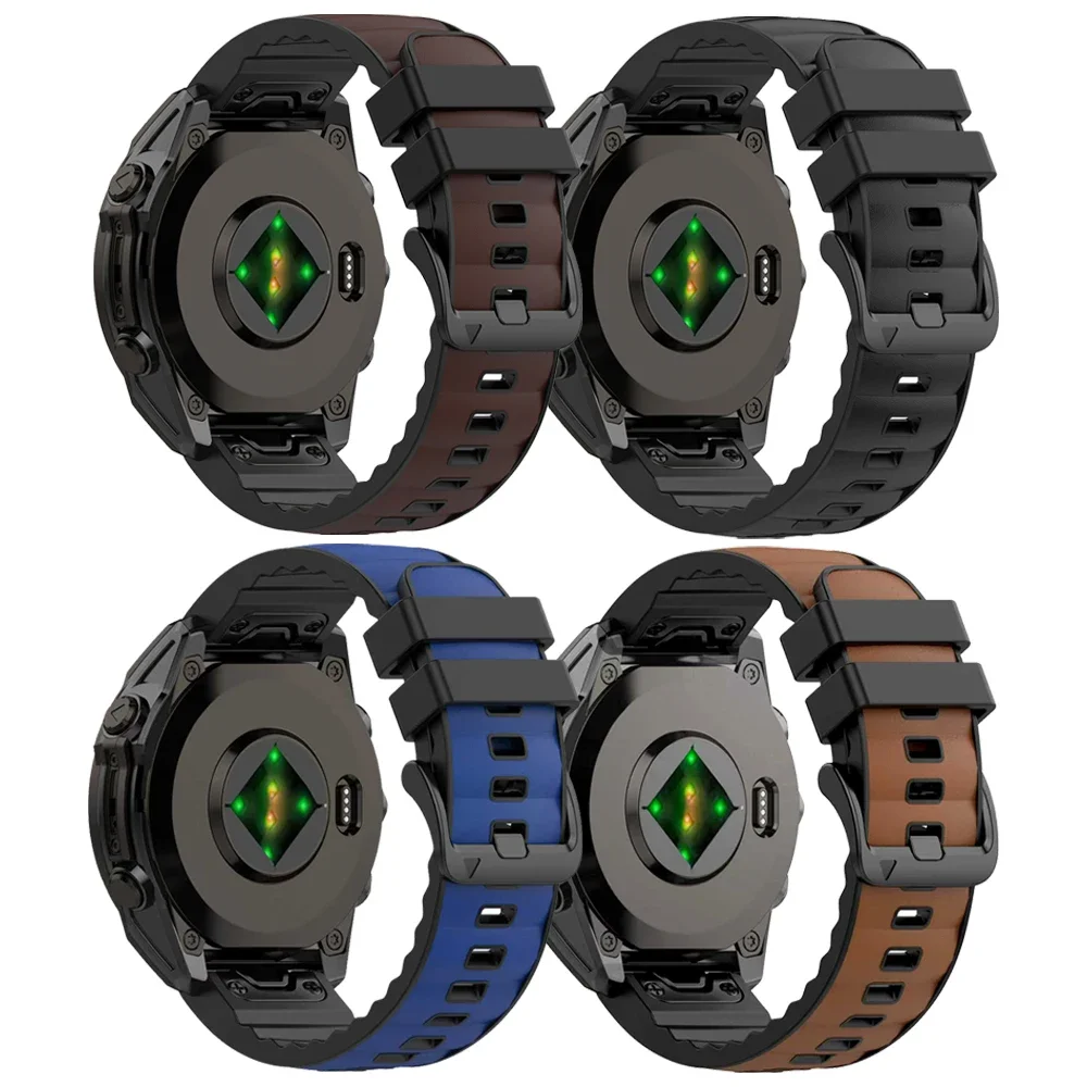Correa de silicona de cuero de 22mm y 26mm para Garmin Fenix 8 Pro E 7X 6 banda deportiva Epix/Enduro/Quatix/Tactix/Instinct 3 pulsera QuickFit - imagen 2
