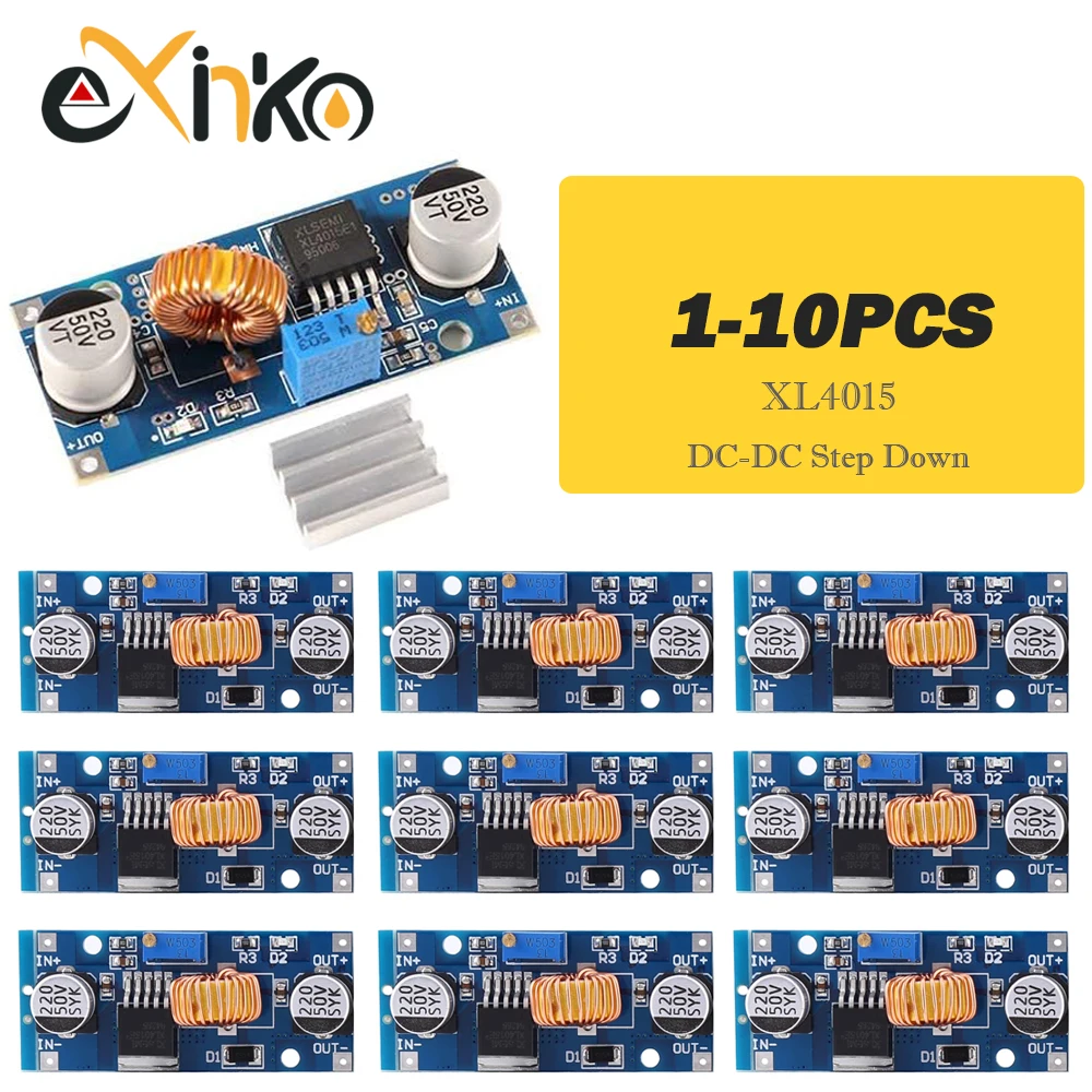 1-10 Uds 5A DC-DC módulo de fuente de alimentación ajustable reductor cargador de litio XL4015 4 ~ 38V 96% 5A DC módulo reductor ajustable