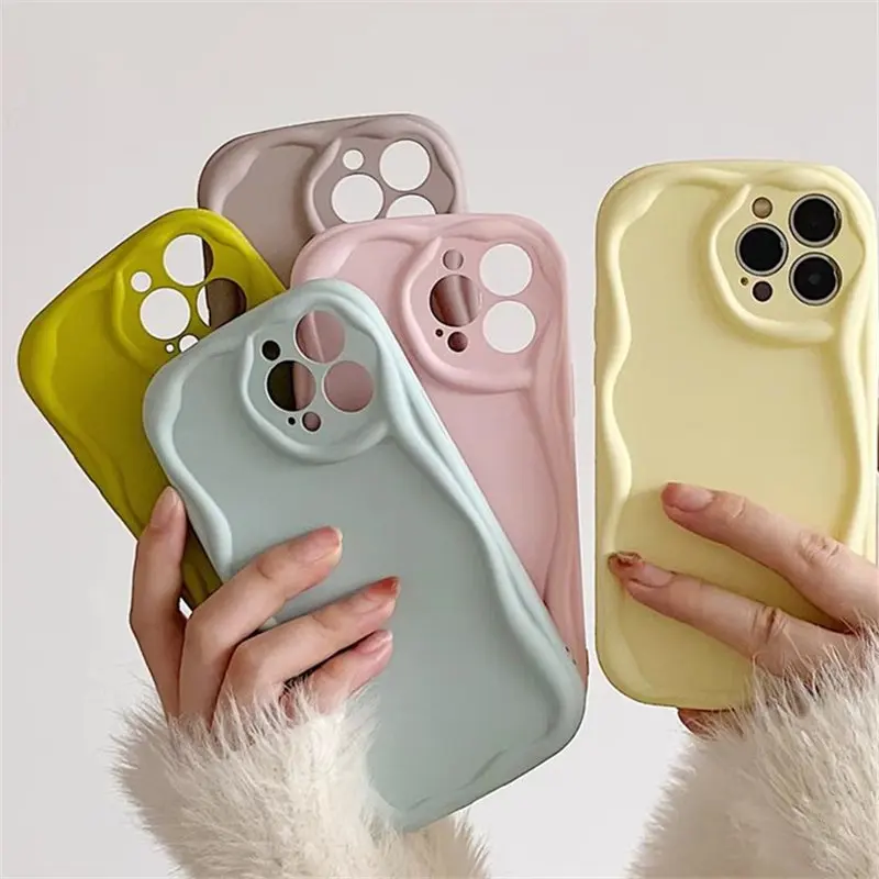 Bonita funda de teléfono ondulada y rizada de caramelo para iPhone 14, 13, 12, 11 Pro Max, 14 Plus, 13 Pro Max, parachoques de silicona suave, cubierta protectora de moda - imagen 2
