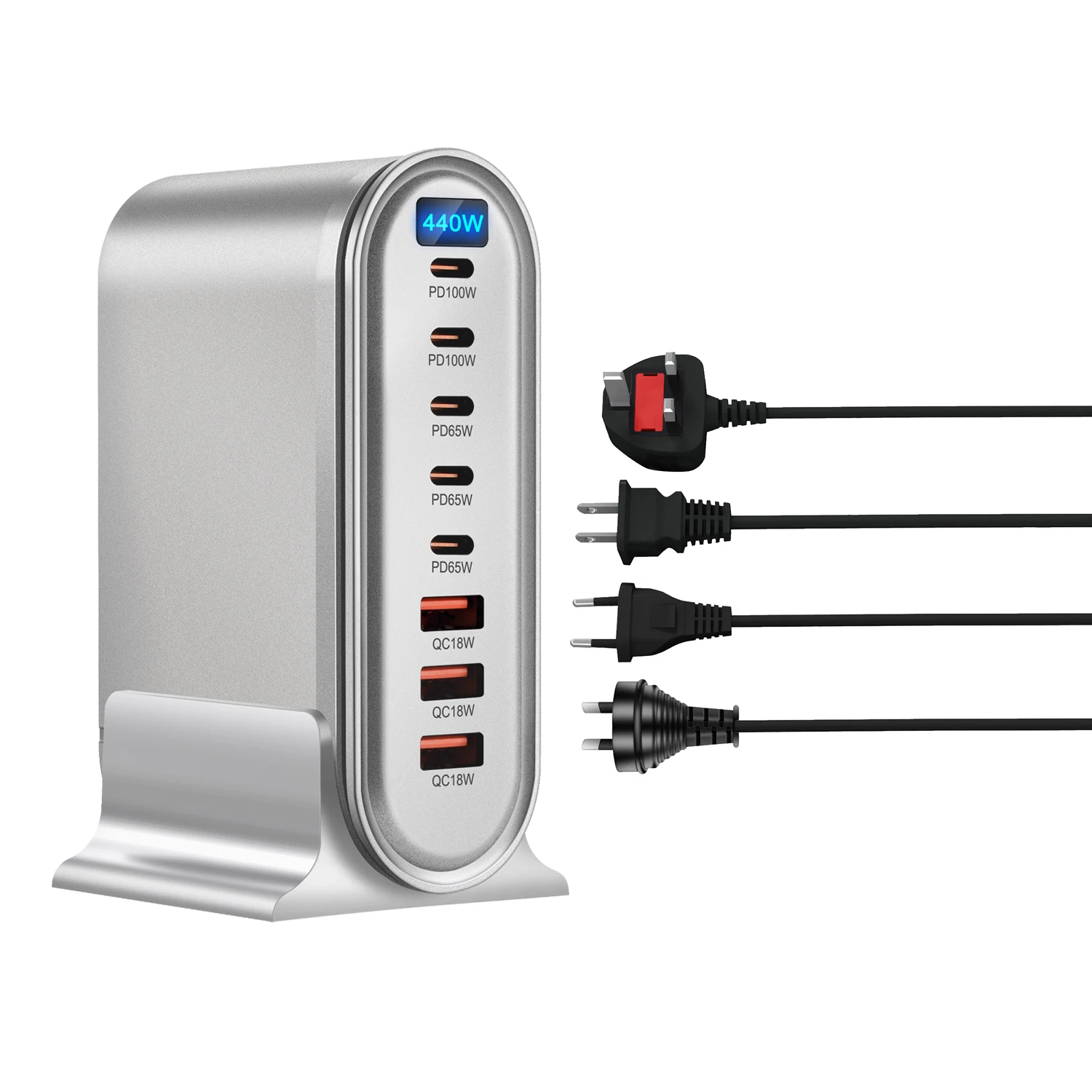 Cargador GaN PD de 440 W, estación de carga rápida USB de 8 puertos, cargador de escritorio multipuerto para iPhone 16/Pro/Max, Huawei, Samsung - imagen 2
