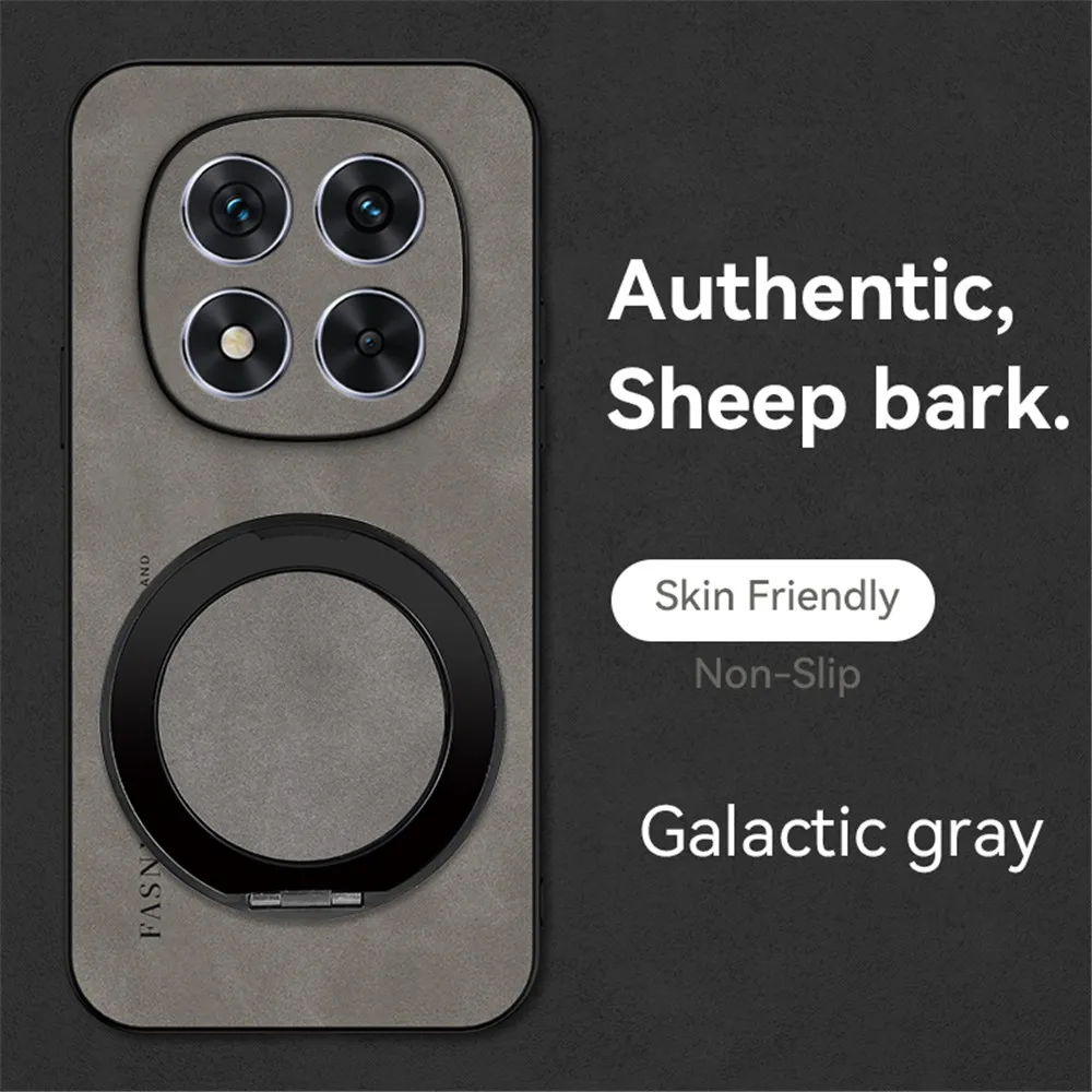 Funda de teléfono con soporte de cuero magnético de piel de oveja de lujo para Xiaomi Poco X7 X6 X5 X3 Pro M7 M6 F6 POCO C65 C75 soporte a prueba de golpes - imagen 2