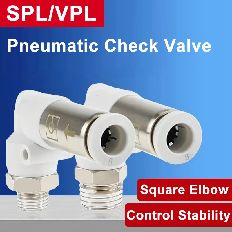 Válvula de retención neumática SPL/VPL4/6/8/10/12 rosca externa conector roscado en forma de L conector neumático de enchufe rápido traqueal