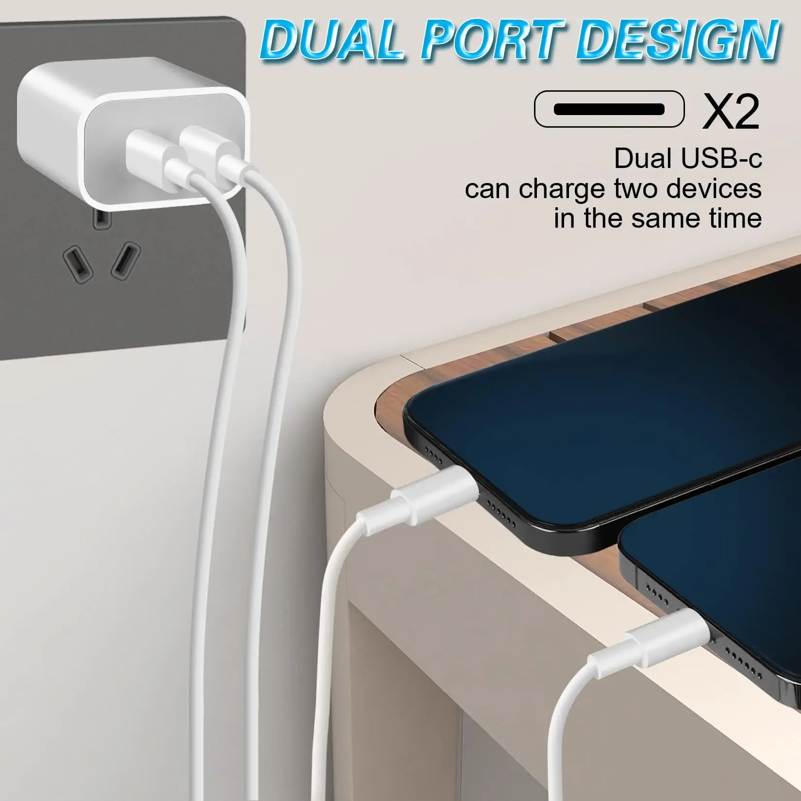 Cargador tipo C de 40W, puerto dual con Cable de datos de carga rápida USB C, cargador de teléfono para iPhone 15 14 Pro Max Samsung Xiaomi Huawei - imagen 5
