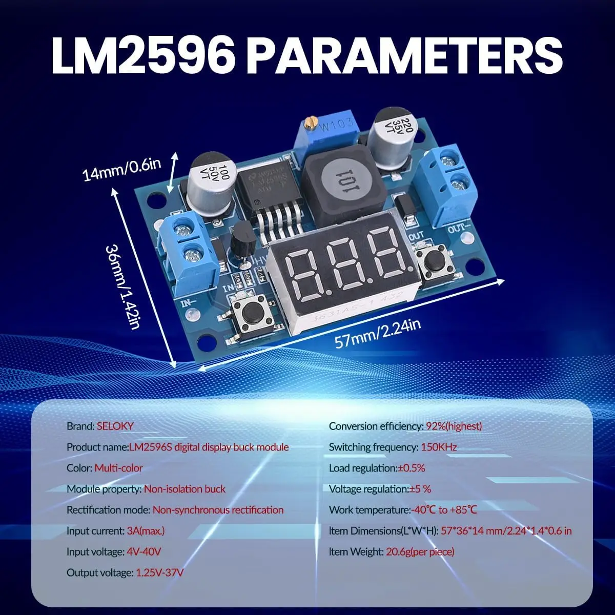 2pcs LM2596 LM2596S DC-DC Buck Converter Voltage Regulator Adjustable 4.0-40V to 1.25-37V 2A Power Supply Module with LED - imagen 5