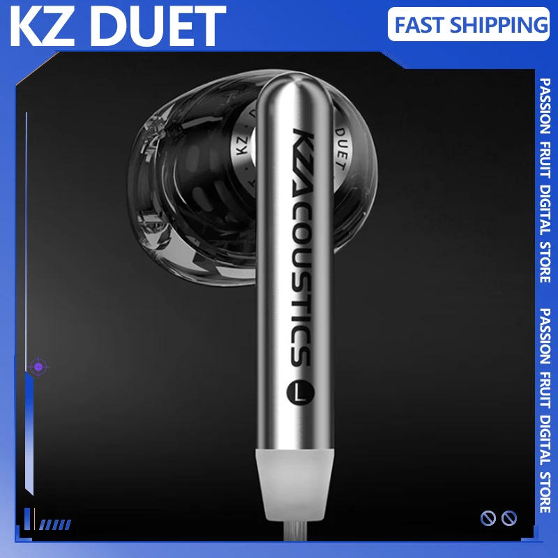 Auriculares KZ Duet con cable, auriculares con controladores dinámicos duales de cuatro núcleos, auriculares con cable, auriculares intrauditivos para juegos de música, sonido HiFi 2DD IEM