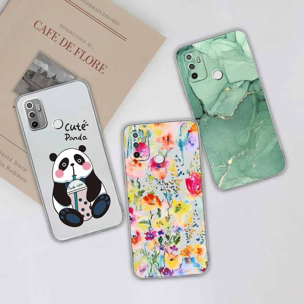 Para Oppo A53 A53S funda de teléfono lindo oso flores suave transparente TPU silicona ligera funda protectora para Oppo A 53s 4G 5G parachoques - imagen 3