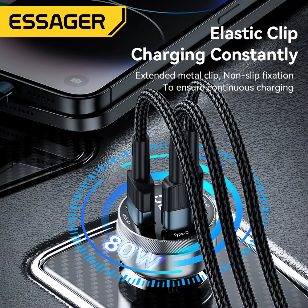 Essager Cargador Coche USB-C PD 80W Carga Rápida - imagen 2