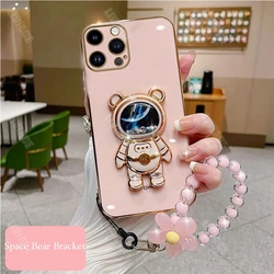 Funda para iPhone con pulsera flor astronauta - soporte plegable