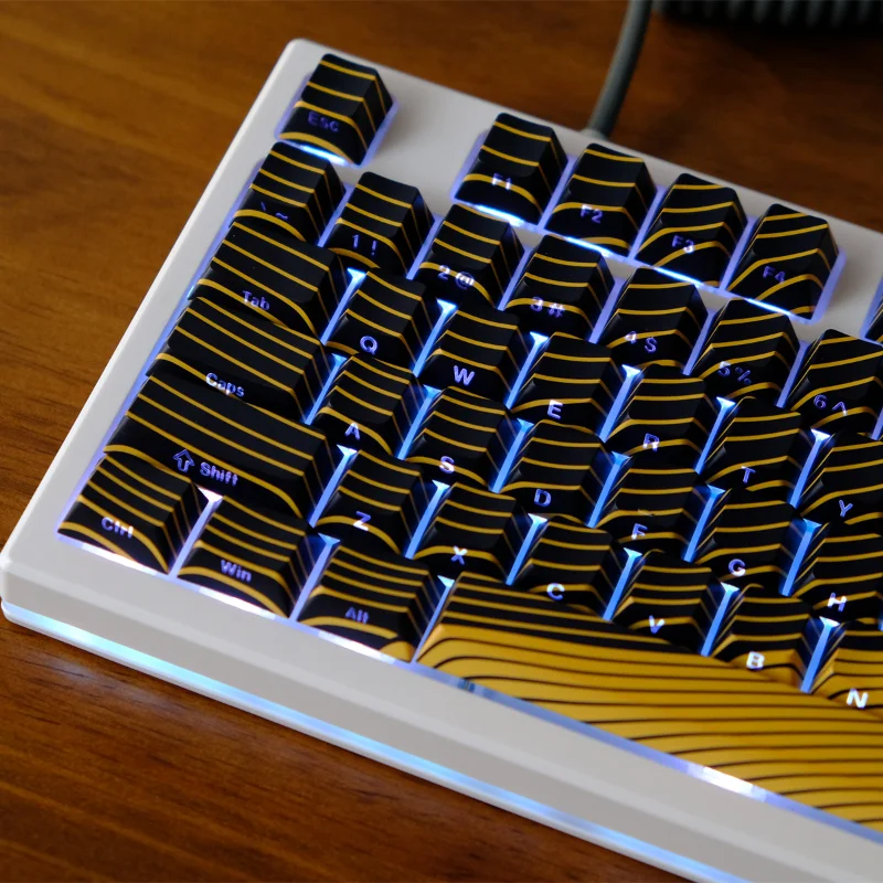 Teclas onduladas doradas y negras retroiluminadas de 136 teclas, perfil de cereza, teclas de transmisión de luz lateral de doble disparo para teclado MX 61 75 87 108 - imagen 4