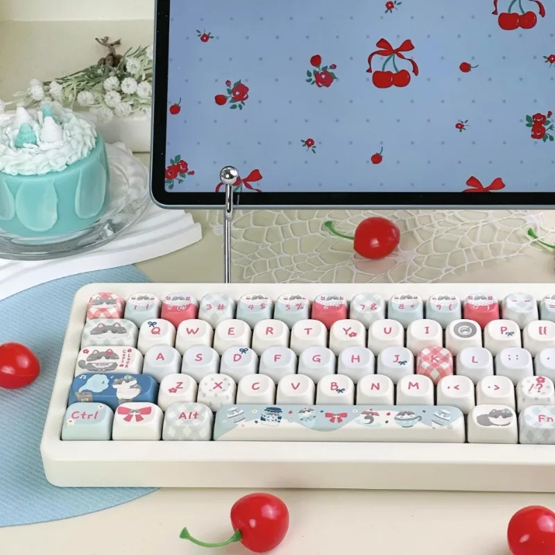 Popular cereza pequeño gato Keycap personalizado PBT cereza perfil Xoa Anime altamente Popular lindo Fruitmechanical Keycap para la oficina - imagen 3