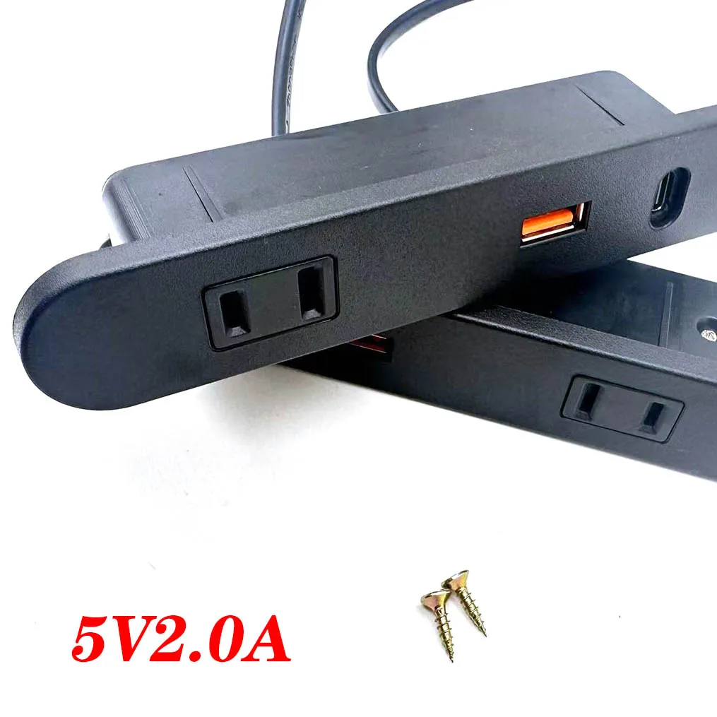 Enchufes de corriente ocultos para mesa, 1 salida USB, 1 USB, 1 tipo c, alimentación integrada, mesita de noche, fila de escritorio de oficina, 5A, 110V, 220V, enchufe negro - imagen 3