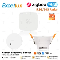Excellux Tuya WiFi/Zigbee Sensor de presencia humana Detector de Radar Sensor de movimiento de microondas detección de luminancia automatización de vida inteligente