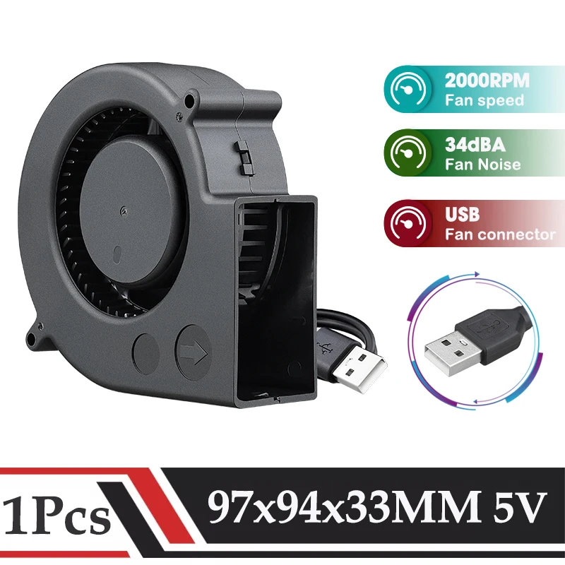 Gdstime-ventilador Turbo de alto volumen de aire, ventilador Industrial portátil de 90mm, centrífugo silencioso, DC 5V, USB, 97x33MM, 9733