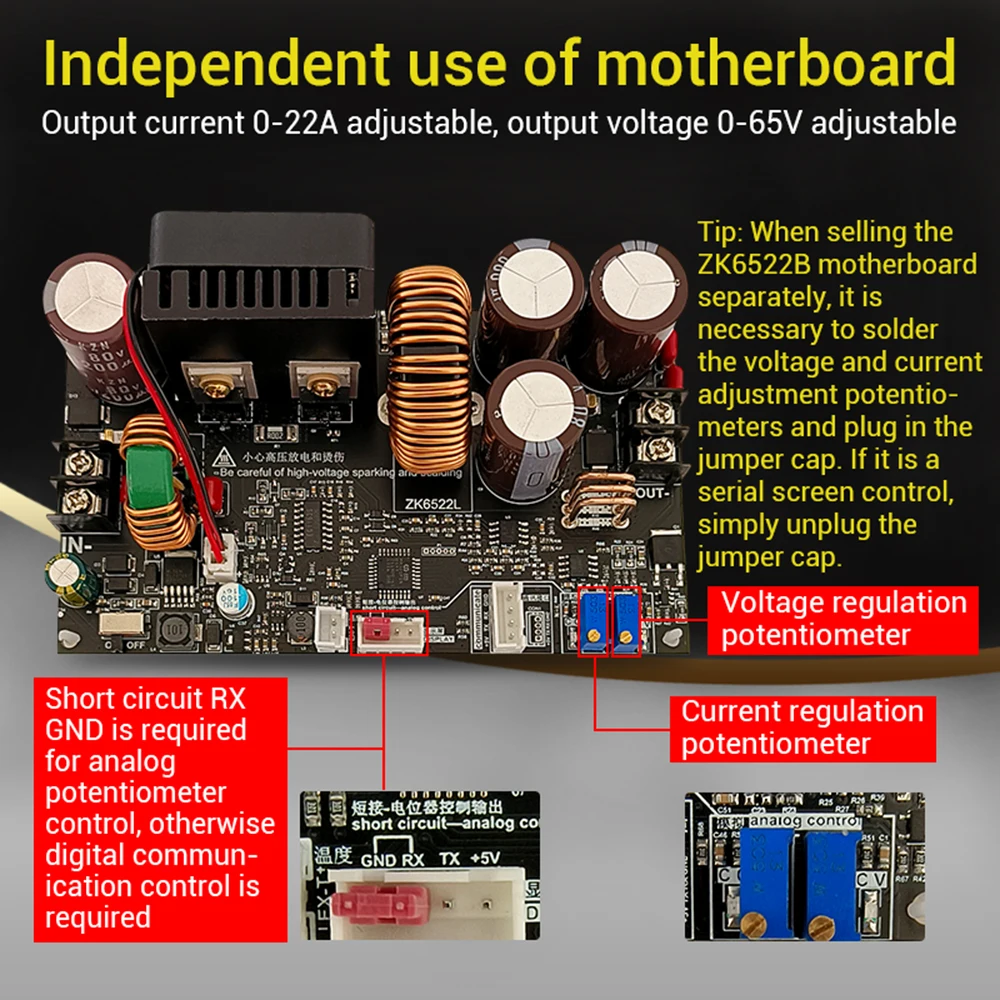Módulo reductor de DC-DC Zk-6522 Cnc Dc Módulo de fuente de alimentación regulada por voltaje ajustable 22A/1400W Módulo reductor Dc6-75V - imagen 4