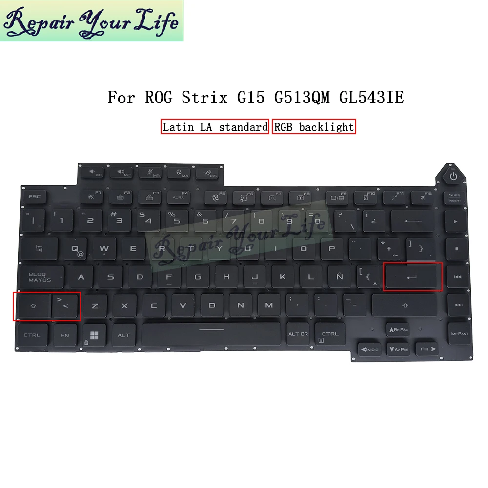 Teclado retroiluminado de preclave latino de EE. UU. para Asus ROG 5R Plus G513, Strix SCAR 15 G533 G513Q G533Q G513QY G513QM V 202861 Una UE 481JLA00 - imagen 3
