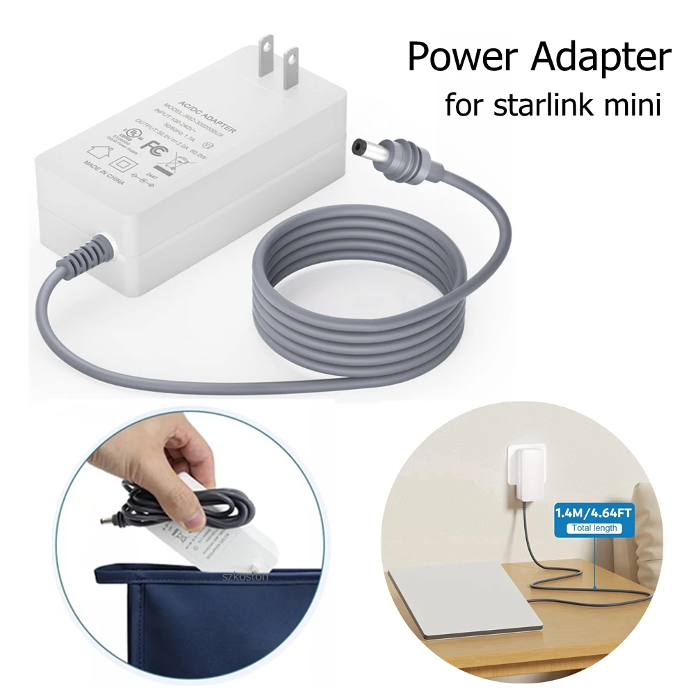 Adaptador de fuente de alimentación para Mini Starlink, Cable de alimentación de 60W, cargador rápido para accesorios de plato Starlink Mini, 4,6 pies