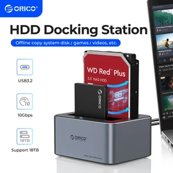 ORICO Estación Doble Bahía USB-C Aluminio 10Gbps Clon Sin Conexión